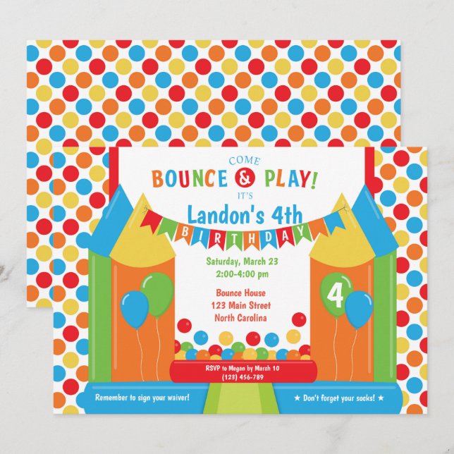 Jump Bouni House Trampoline Birthday-inbjudan Inbjudningar (Fram/baksida)
