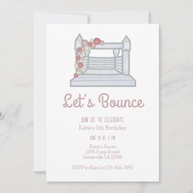 Jump Bump House Girls Birthday Inbjudningar (Framsida)