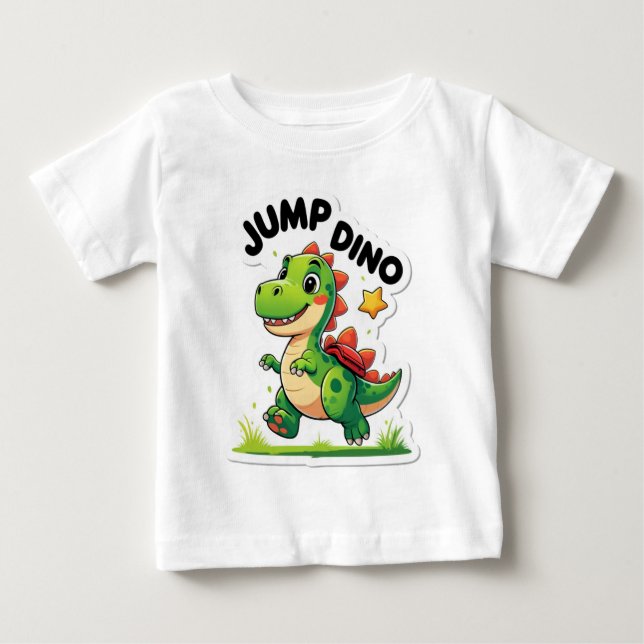 Jump Dino - Spårbar Tecknad-etikett T-Shirt (Framsida)