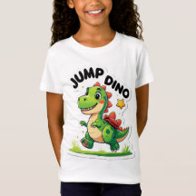 Jump Dino - Spårbar Tecknad-etikett T-Shirt
