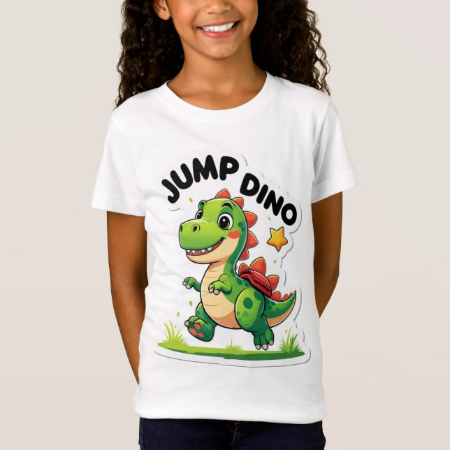 Jump Dino - Spårbar Tecknad-etikett T-Shirt (Framsida)
