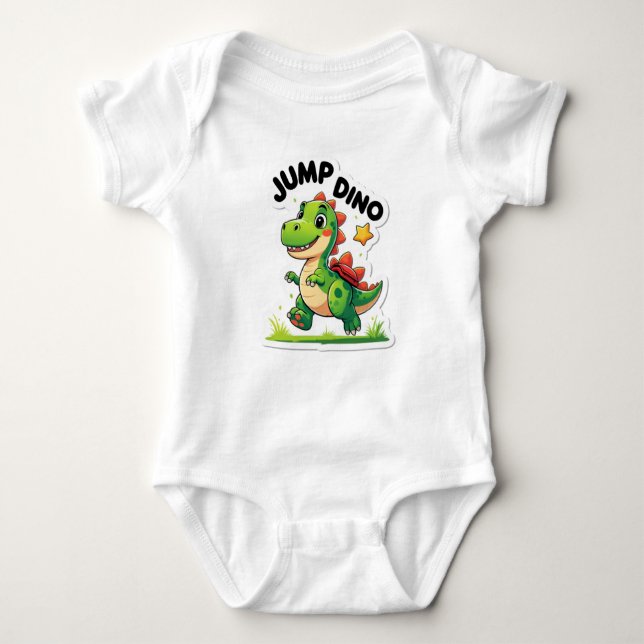 Jump Dino - Spårbar Tecknad-etikett T-Shirt (Framsida)