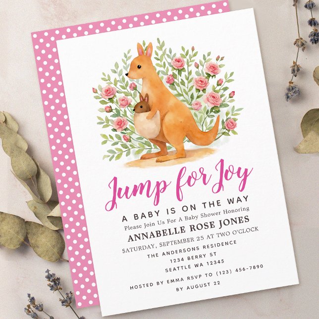 Jump For Joy Cute Kangaroo Girl Baby Shower Inbjudningar (Skapare uppladdad)
