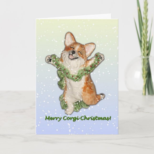 "Jump for Joy" Merry Corgi-julkort Helgkort (Framsida)