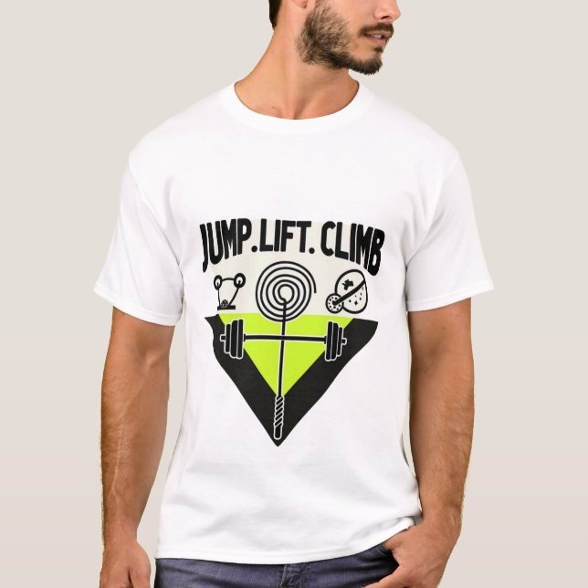 Jump Lift Climb | Minimalist Neon Cross-Training T Shirt (Framsida)