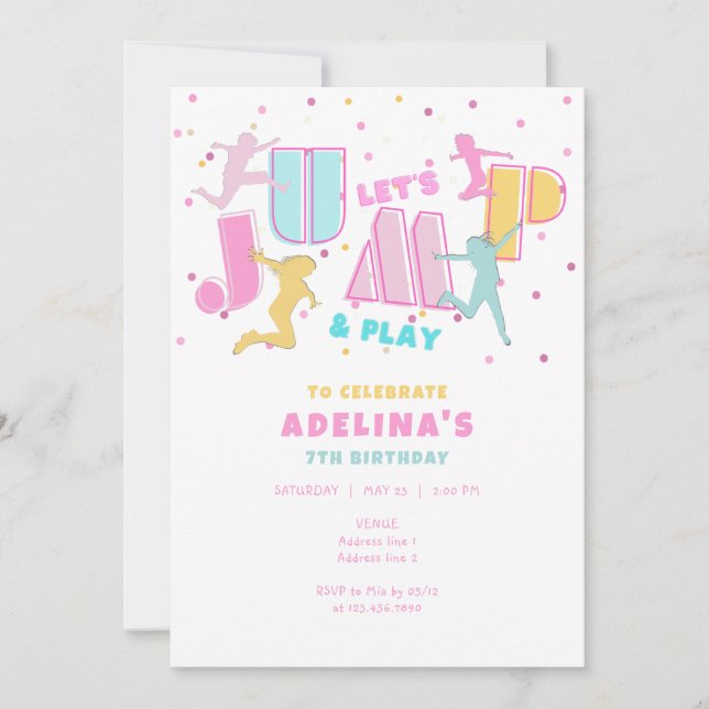 Jump och Play Trampoline Bouni House Girl Birthday Inbjudningar (Framsida)