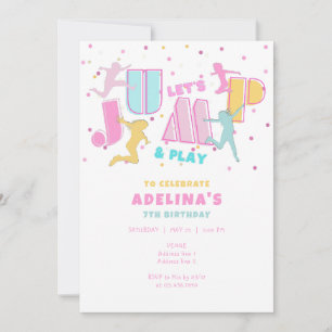 Jump och Play Trampoline Bouni House Girl Birthday Inbjudningar