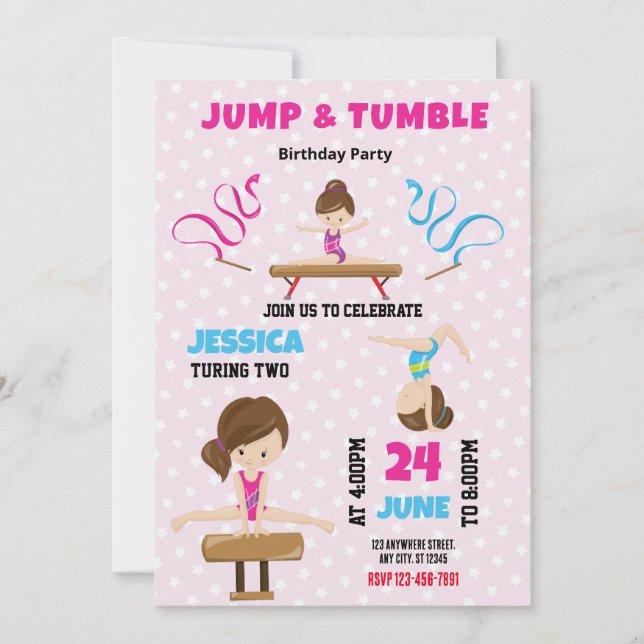 Jump och Tumble Gymnastics Birthday-inbjudan Inbjudningar (Framsida)