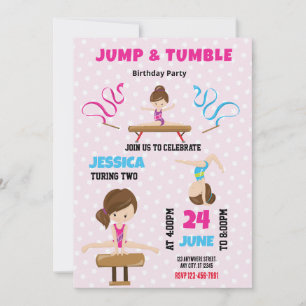Jump och Tumble Gymnastics Birthday-inbjudan Inbjudningar