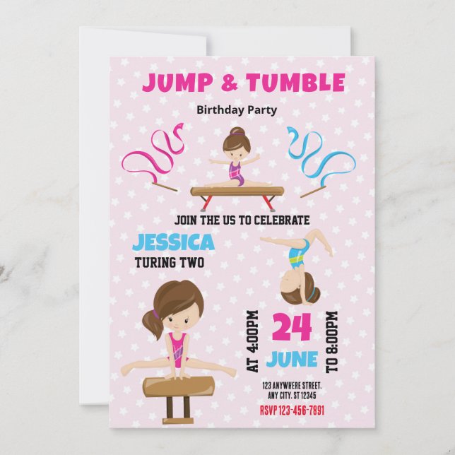 Jump och Tumble Gymnastics Birthday-inbjudan Julkort (Framsida)