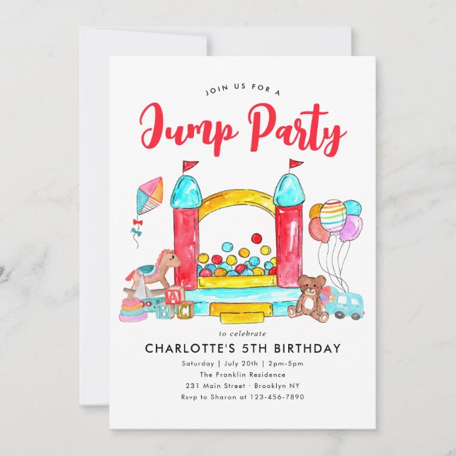 Jump Party Bounhuset Trampoline Park Birthday Inbjudningar (Framsida)