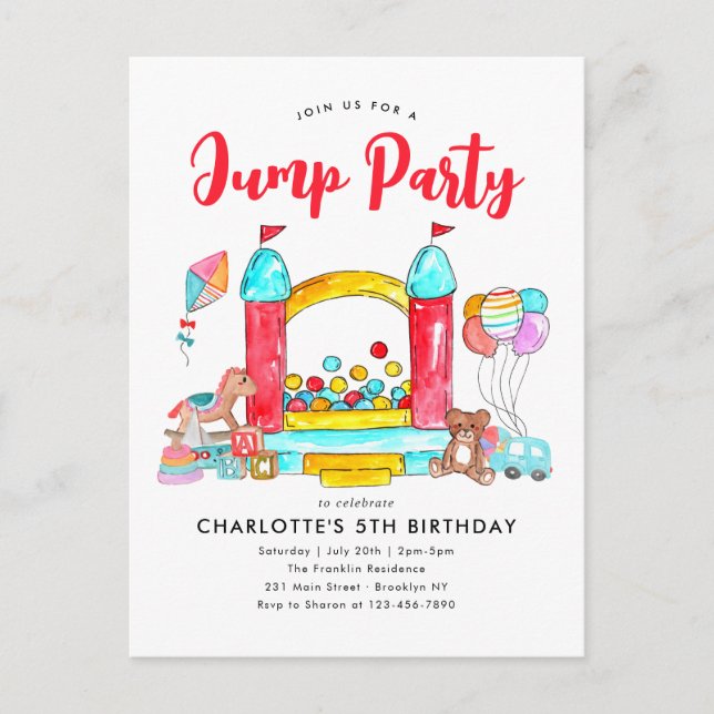 Jump Party Bounhuset Trampoline Park Birthday Vykort (Framsida)