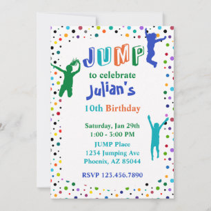 Jump Party Trampoline Park Boys Birthday Inbjudningar