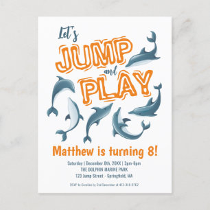 Jump Play Dolphin Park Kids Party Orange Birthday Vykort