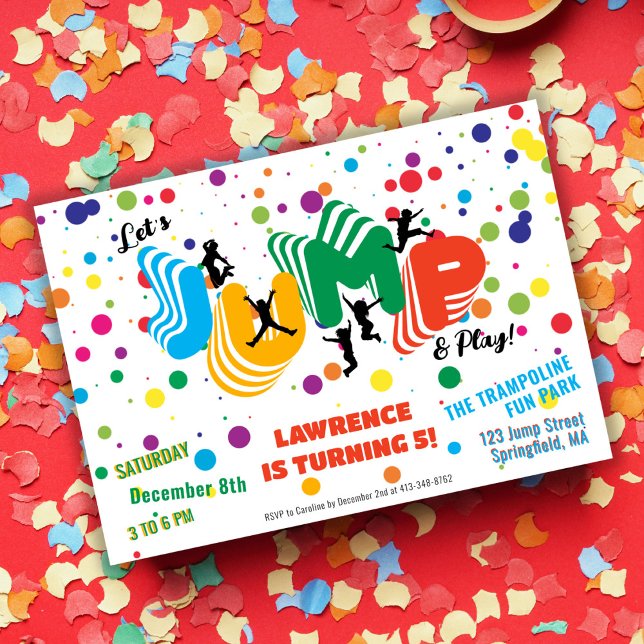 Jump Play Trampoline Park Party Barns födelsedag Inbjudningar (Jump Play Trampoline Park Party Kids Birthday Invitation)