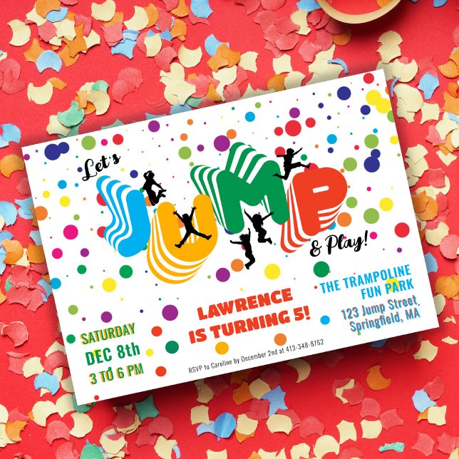Jump Play Trampoline Park Party Barns födelsedag Inbjudningar (Jump Play Trampoline Park Party Kids Birthday Invitation)