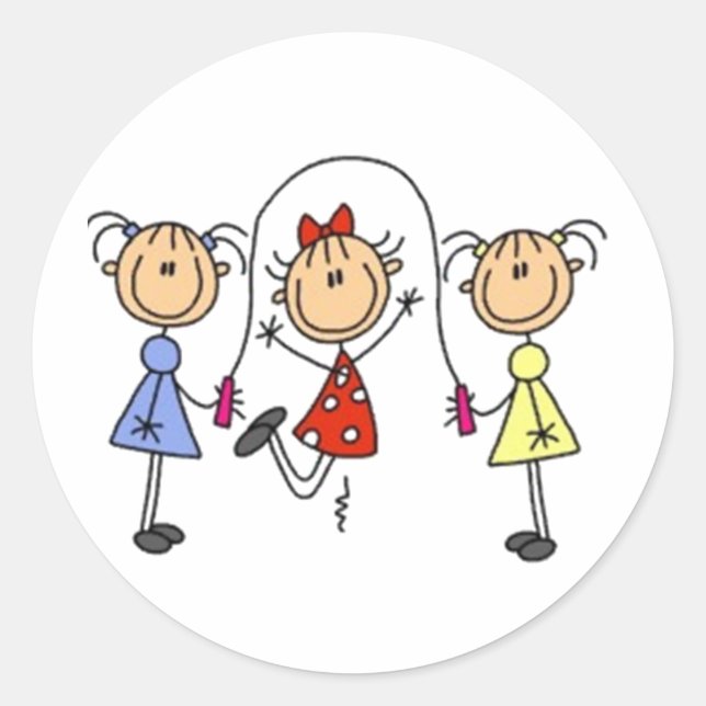 Jump Roping Stick figur Runt Klistermärke (Framsida)