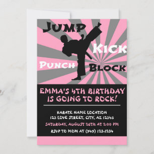 Jump Slå Kick Block Karate Party Birthday Inbjudningar