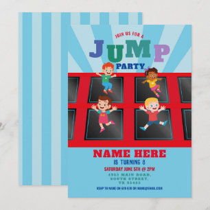 Jump Trampoline Birthday Blue Boys-inbjudan Inbjudningar