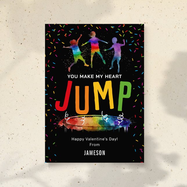 Jump Trampoline Kids Valentines day Julkort (Skapare uppladdad)