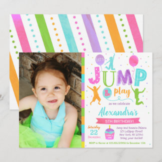 Jump Trampoline Park Birthday-inbjudan Flicka Inbjudningar