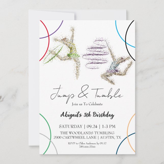 Jump Tumble Girl Gymnastic Birthday-inbjudan Inbjudningar (Framsida)