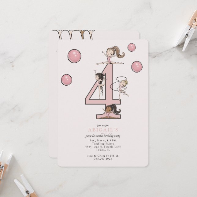 Jump & Tumble Gymnastics 4th Birthday Party Inbjudningar (Fram/Back In Situ)