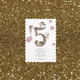 Jump & Tumble Gymnastics White 5th Birthday Party Inbjudningar