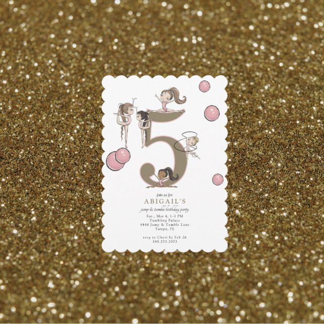 Jump & Tumble Gymnastics White 5th Birthday Party Inbjudningar (Skapare uppladdad)