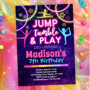 Jump Tumble & Play Gymnastics Girls Birthday Inbjudningar