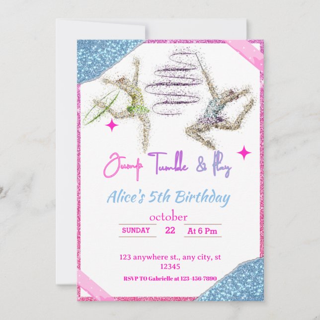 Jump Tumble & Play Gymnastics ThGod Birthday Inbjudningar (Framsida)