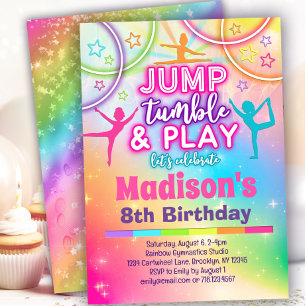 Jump Tumble & Play Rainbow Gymnastics Birthday Inbjudningar