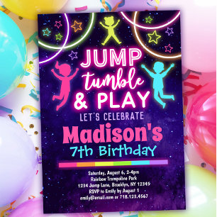 Jump Tumble & Play Trampoline Park Girls Birthday Inbjudningar
