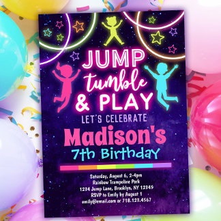 Jump Tumble & Play Trampoline Park Girls Birthday Inbjudningar