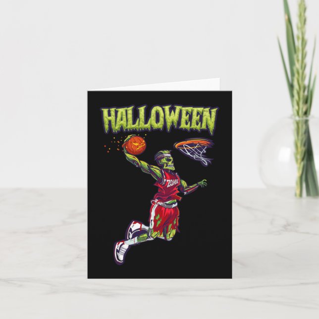 Jump Zombie Basketball Dunk Player Halloween Pumpk Kort (Framsida)