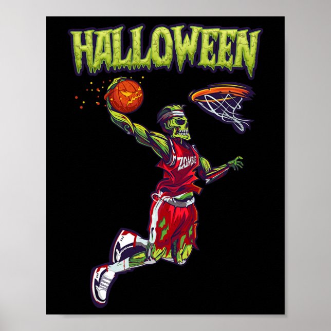 Jump Zombie Bysketbyll Dunk Player Halloween Pumpk Poster (Framsidan)