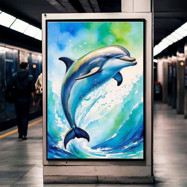 Jumpande Dolphin Ocean Vinkar Watercolor Poster (Skapare uppladdad)