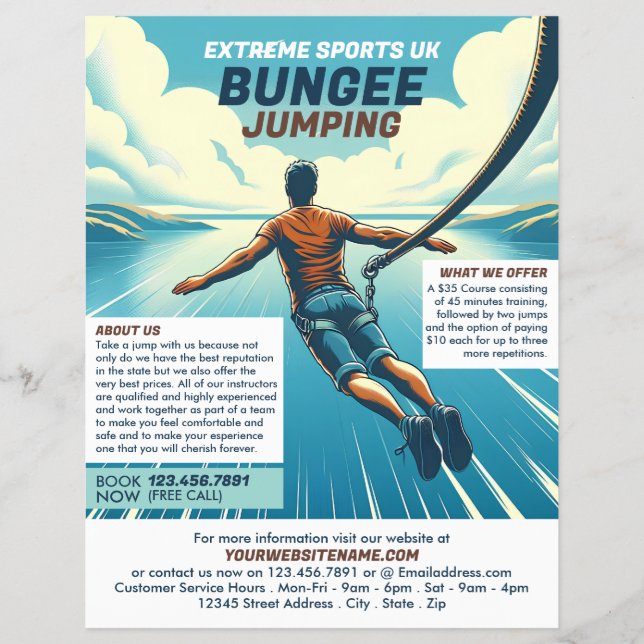 Jumpernas utformning - annonsering om Bungee Jumpi Reklamblad (Framsidan)
