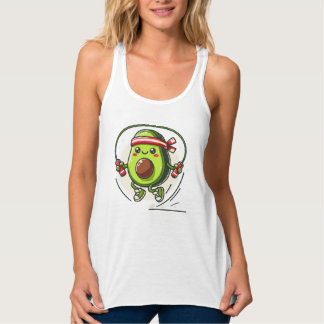 Jumping Avocado - Roligt Fitness Kawaii Linne Med Racerback