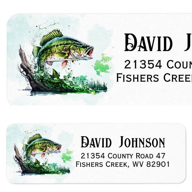 Jumping Bass Fish Fisherman Return-adressetikett Returadress Etikett (Jumping Bass Fish Fisherman Return Address Label)