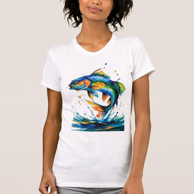 Jumping Bass in Splash Colors T Shirt (Framsida)