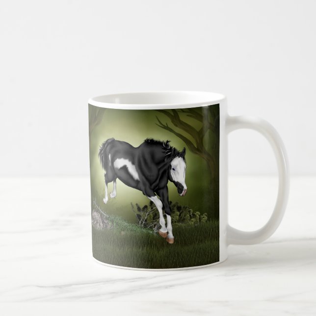 Jumping Black and White Overo Paint Horse Kaffemugg (Höger)