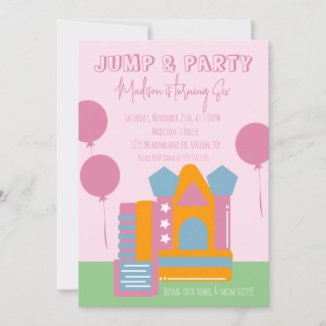 Jumping Bouncing House Balloon Birthday Inbjudningar (Framsida)