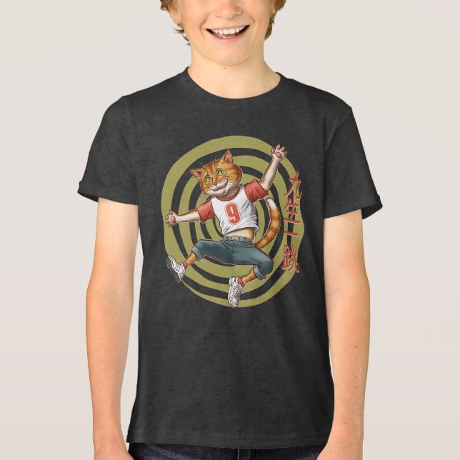Jumping Cat - Japanska Stil T Shirt (Framsida)