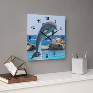 Jumping Dolphin Fyrkantig Klocka