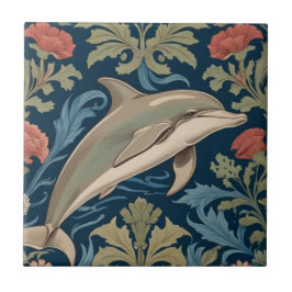 Jumping Dolphin William Morris stil Höger vänd mot Kakelplatta