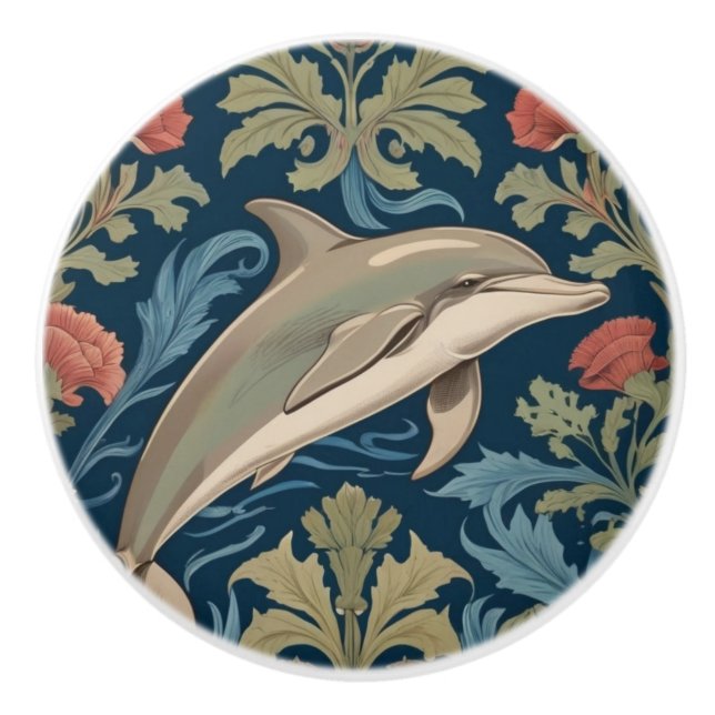 Jumping Dolphin William Morris stil Höger vänd mot Knopp (Framsidan)