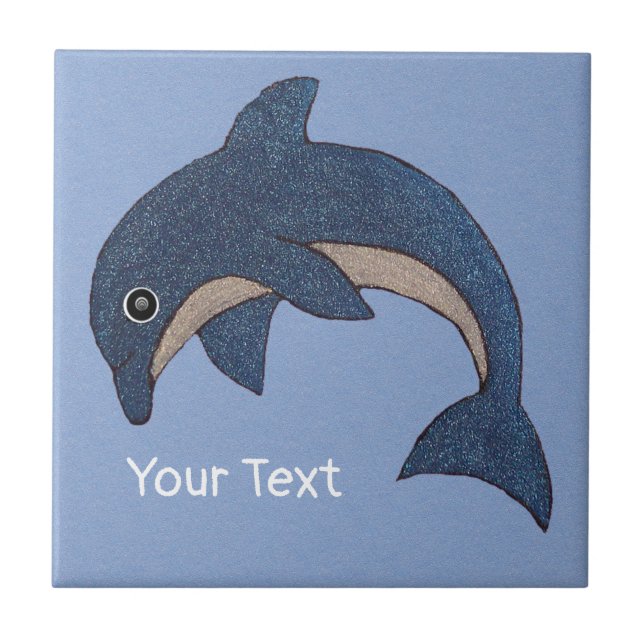 Jumping Glittery Mörk blått White Dolphin Swirl Ög Kakelplatta (Framsidan)