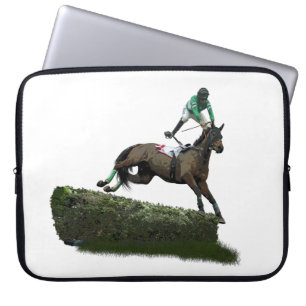 Jumping Horse Jockey i Grönt Laptop sleeve