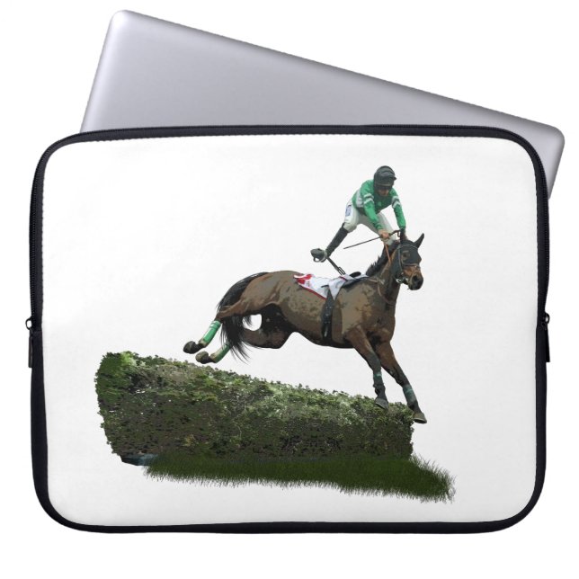 Jumping Horse Jockey i Grönt Laptop sleeve (Framsidan)